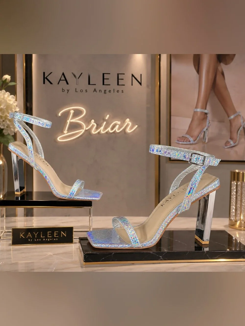 Kayleen by Los Angeles “Briar” Silver Holographic Heel Sandals – Size 7.5 – NIB